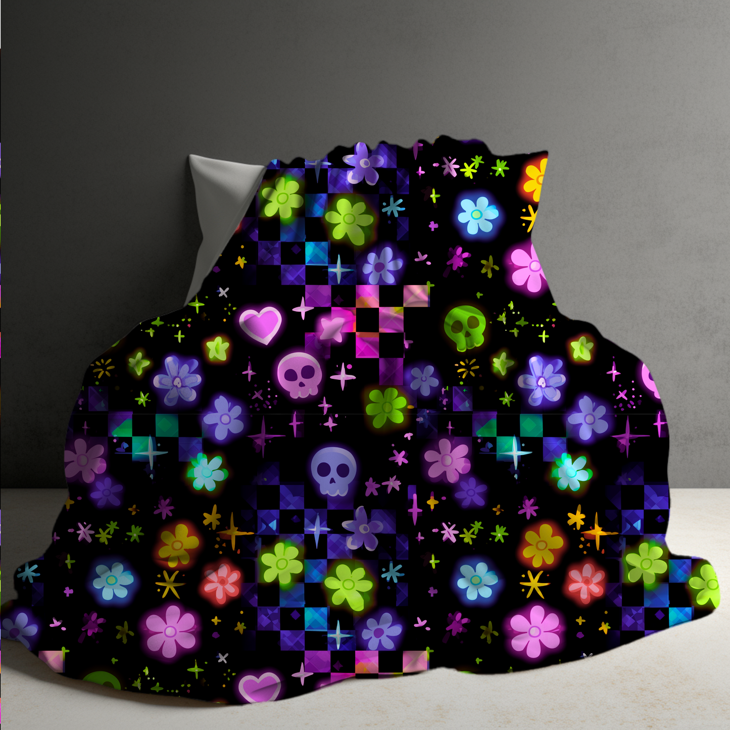 Blanket Halloween #11 - Skull Check Floral Star - PREORDER ends 7/25