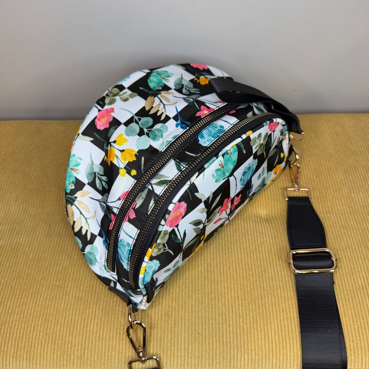 The Roni Nylon Crossbody - Floral Checker