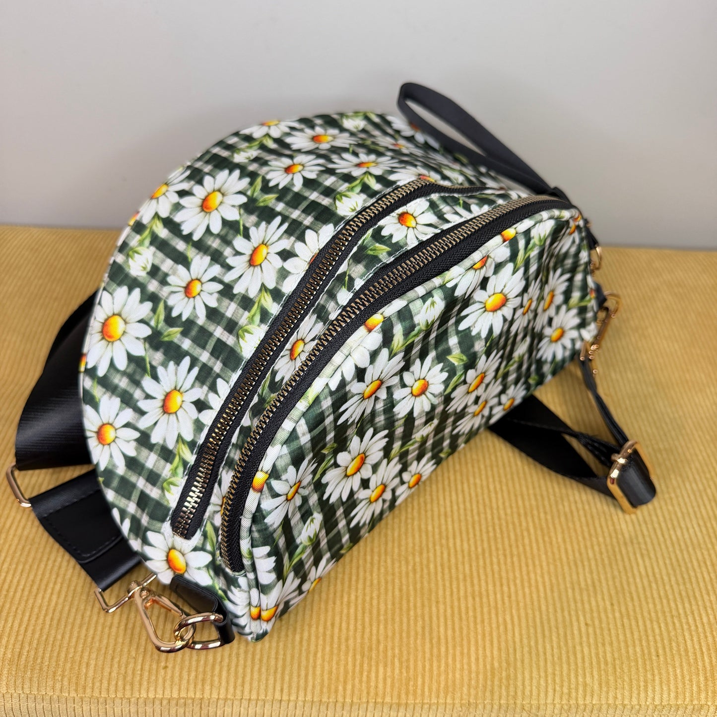 The Roni Nylon Crossbody - Green Olive Gingham Daisy Floral