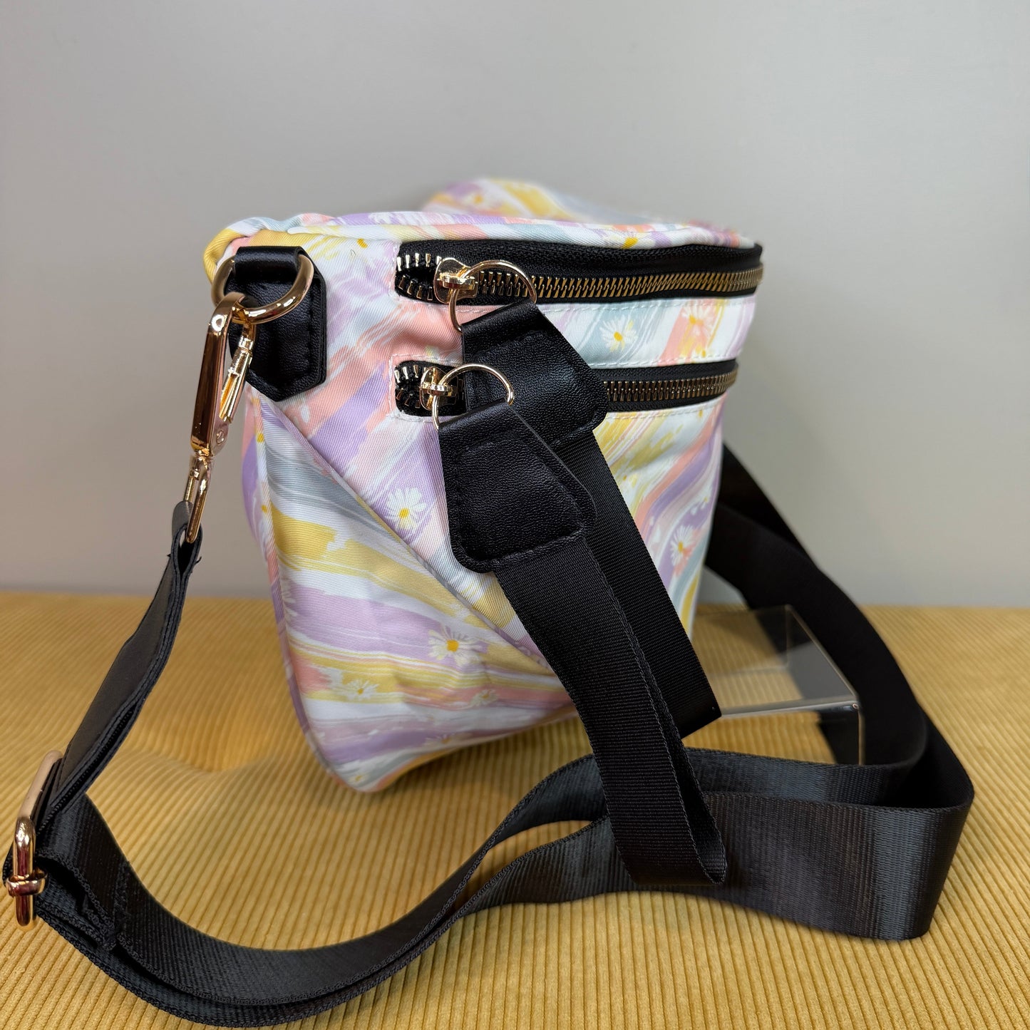 The Roni Nylon Crossbody - Pastel Stripe Daisy Floral