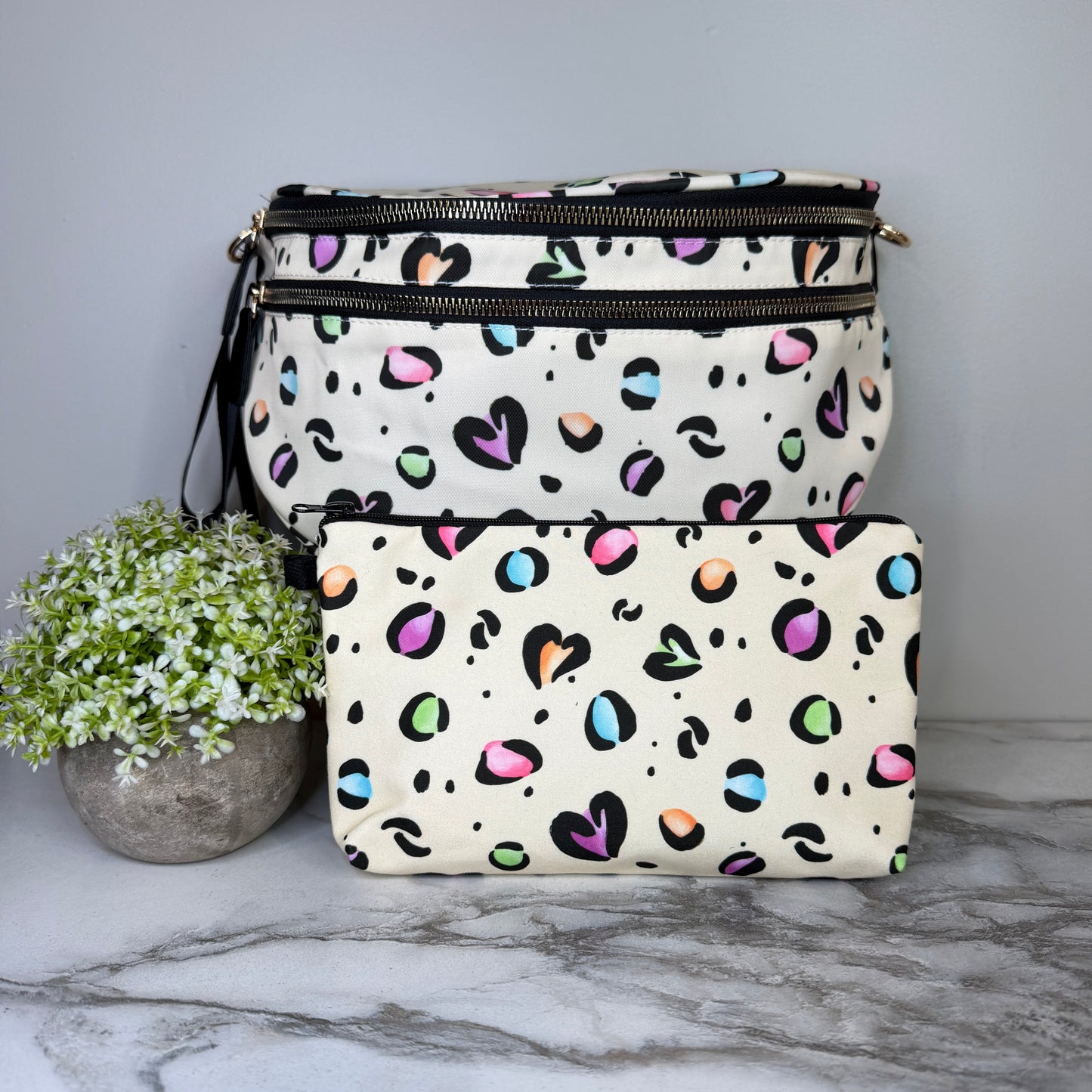 Bundled Set - Roni & Pouch - Animal Print Multi Color Hearts