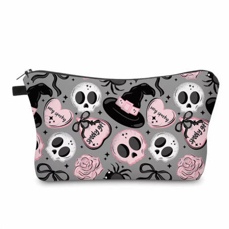 Pouch - Halloween Fall - Spooky Girl Skull Pink Grey