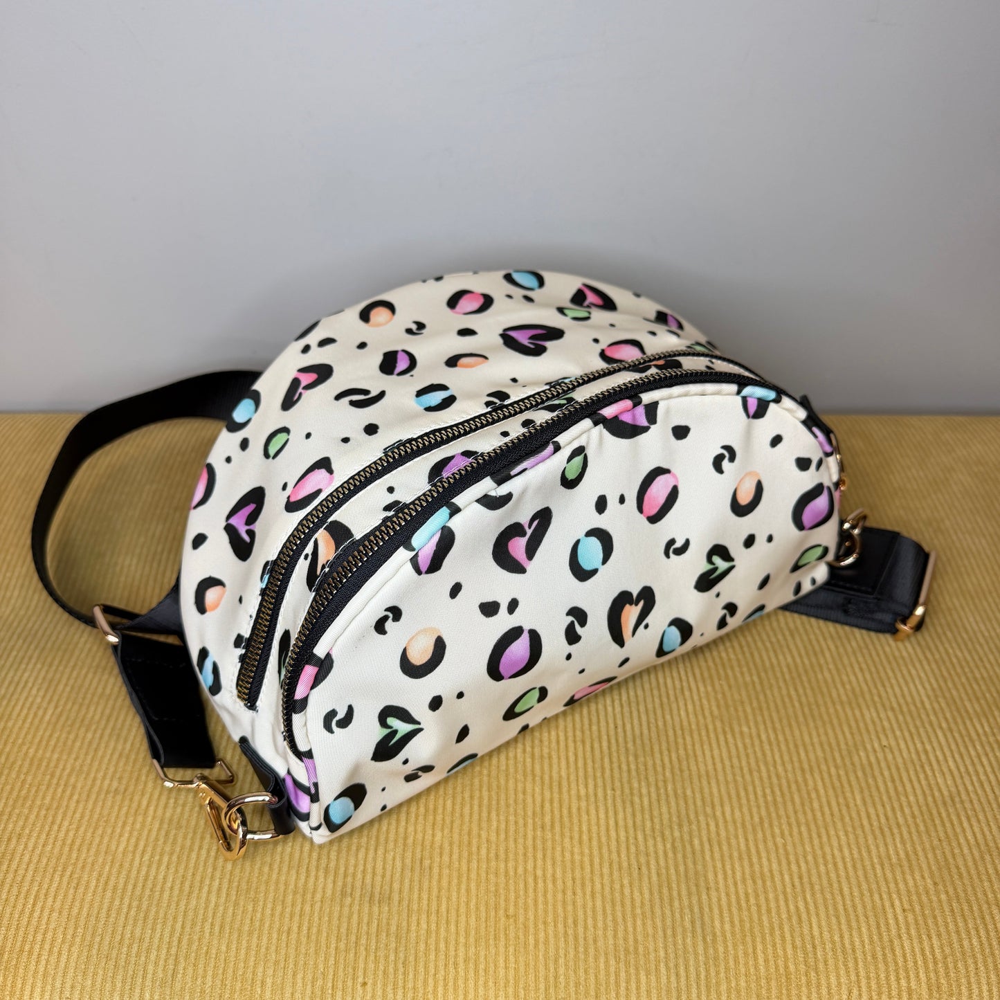 The Roni Nylon Crossbody - Animal Print Multi Color Hearts