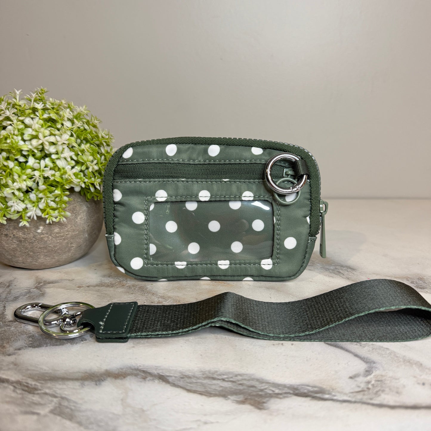 Rue - Nylon Wristlet Wallet - Olive Polka Dot
