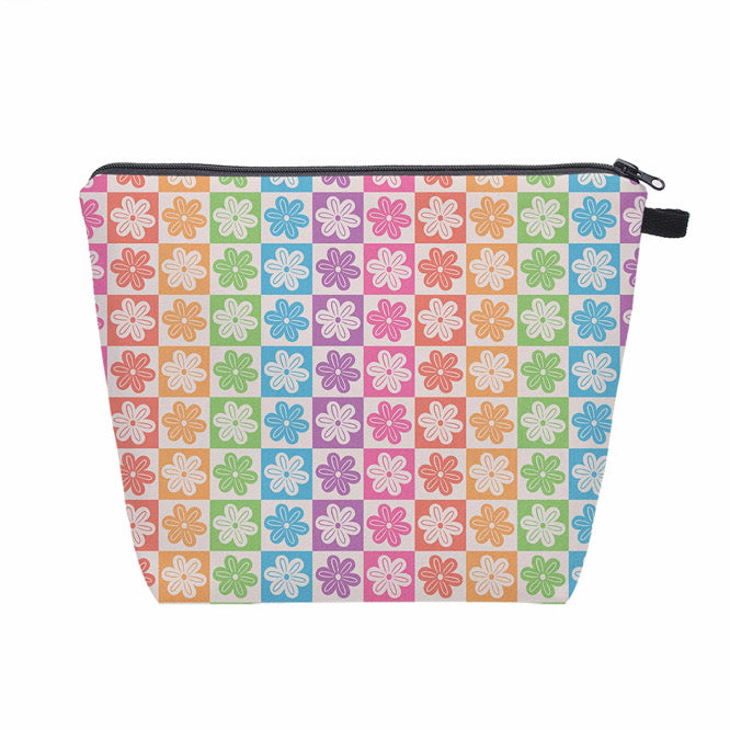 Pouch XL - Floral Rainbow Checker
