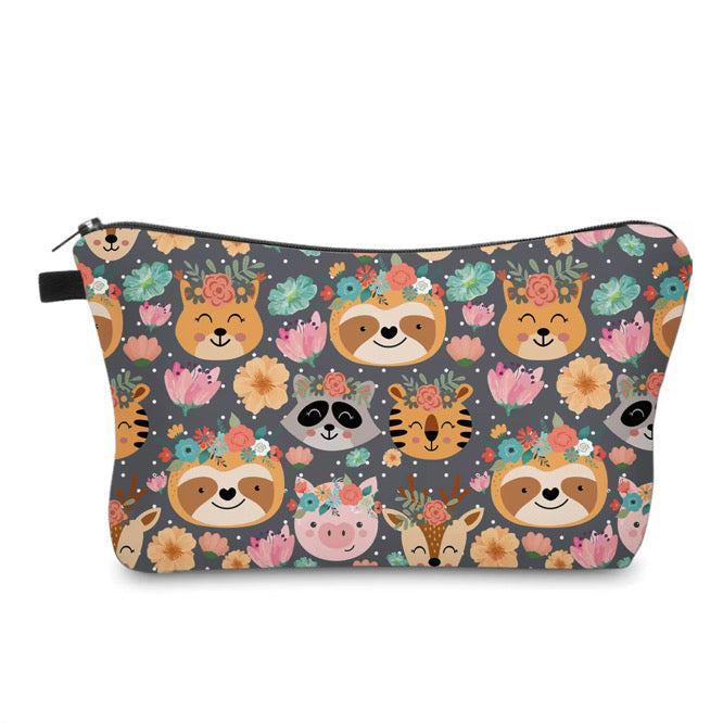 Pouch - Animal Floral, Pig Sloth Raccoon Tiger