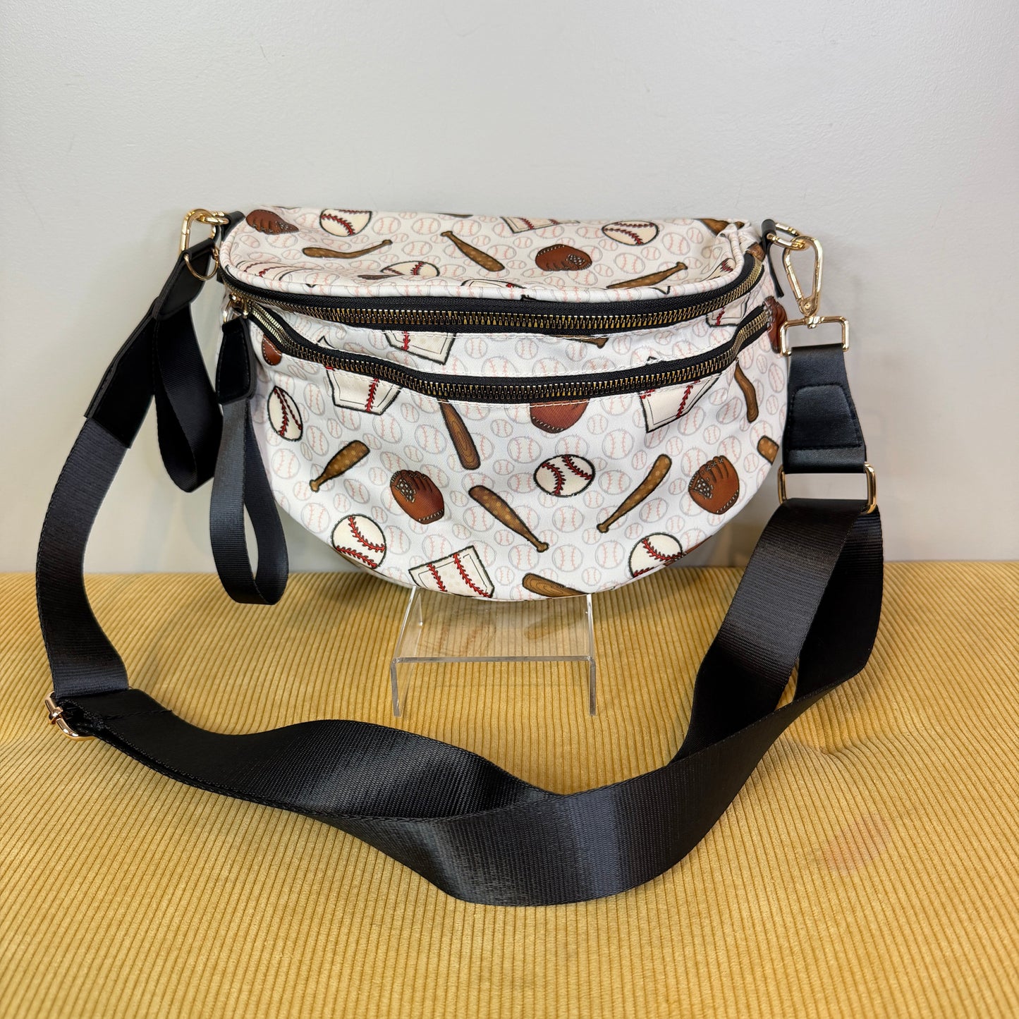 The Roni Nylon Crossbody - Baseball on White