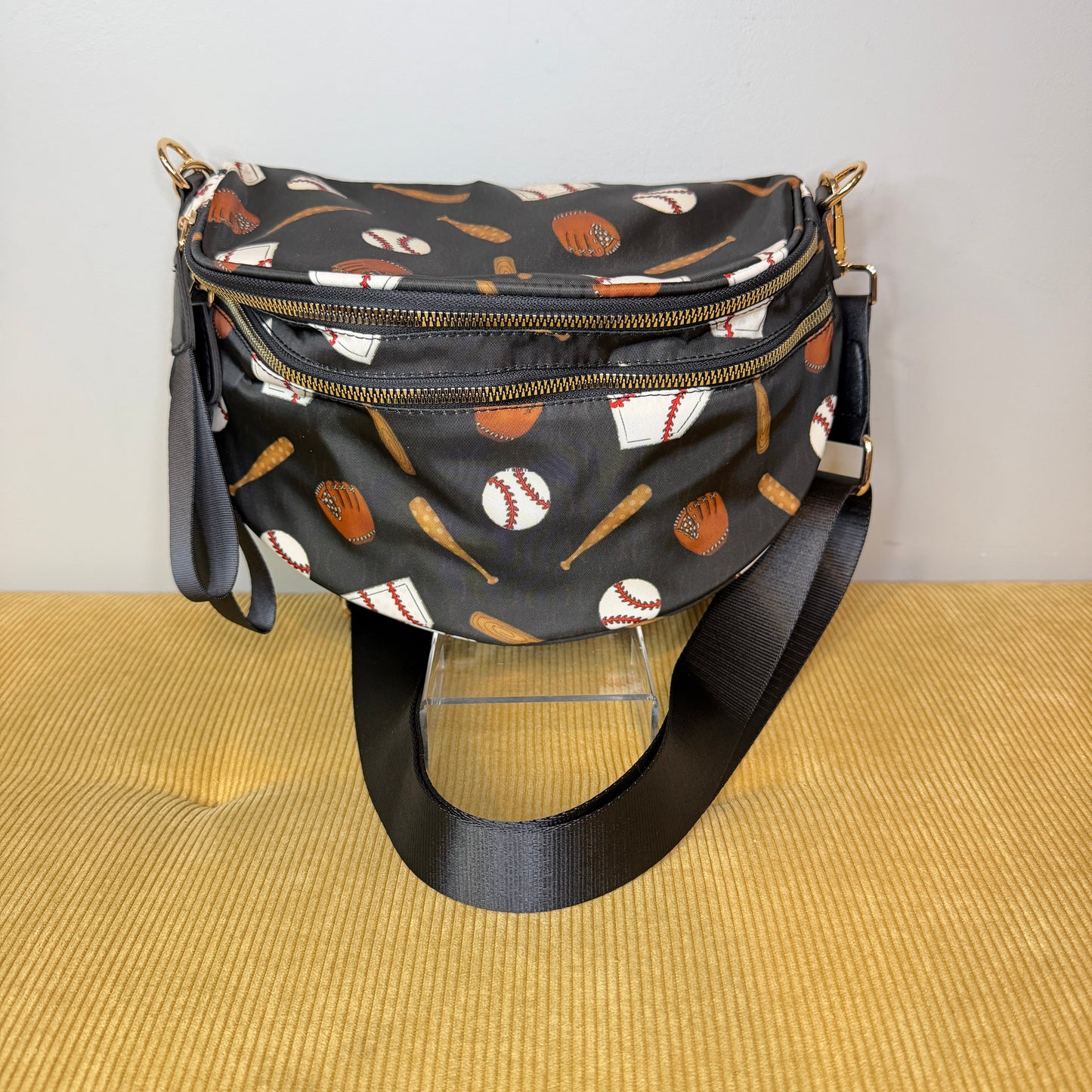 The Roni Nylon Crossbody - Baseball on Black