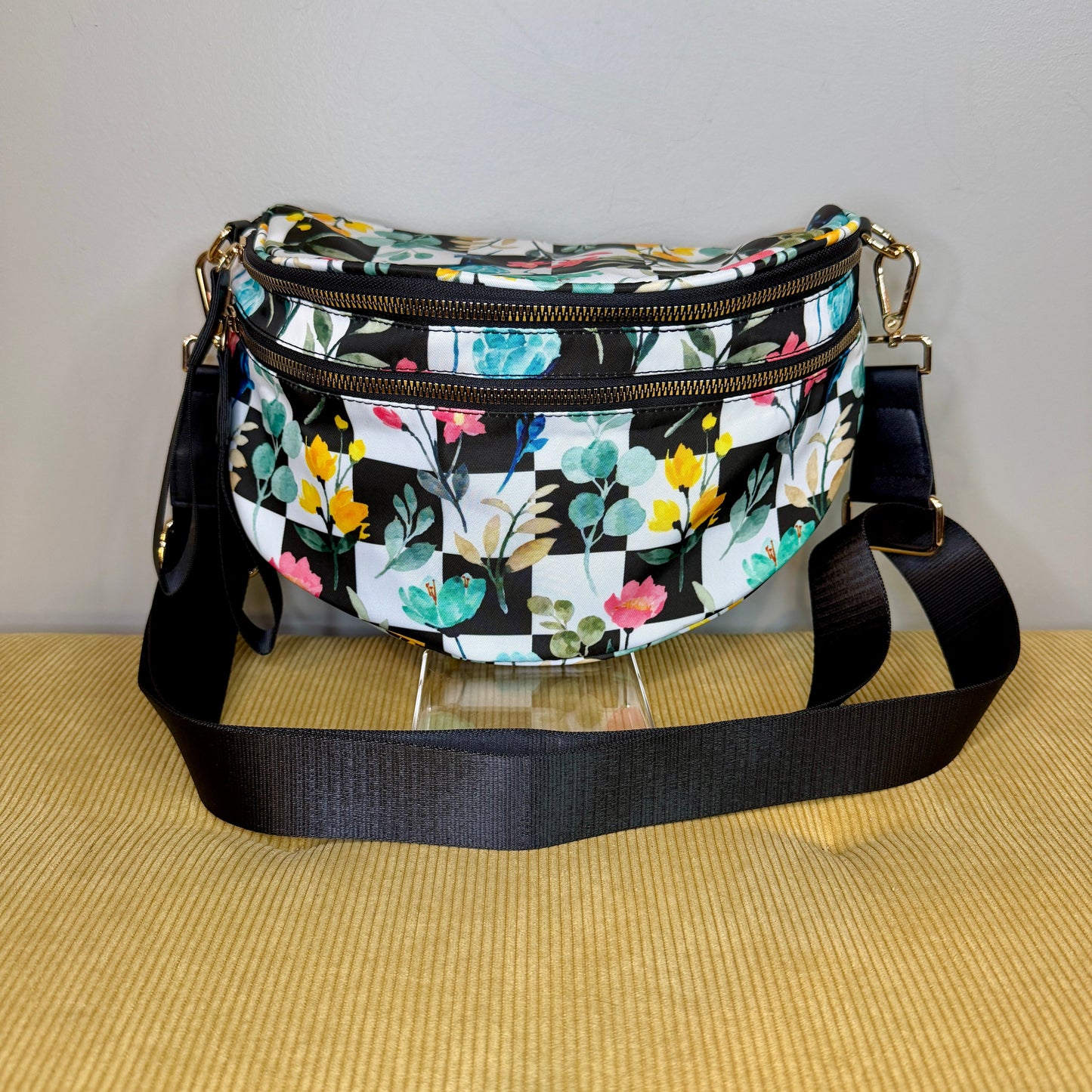 The Roni Nylon Crossbody - Floral Checker