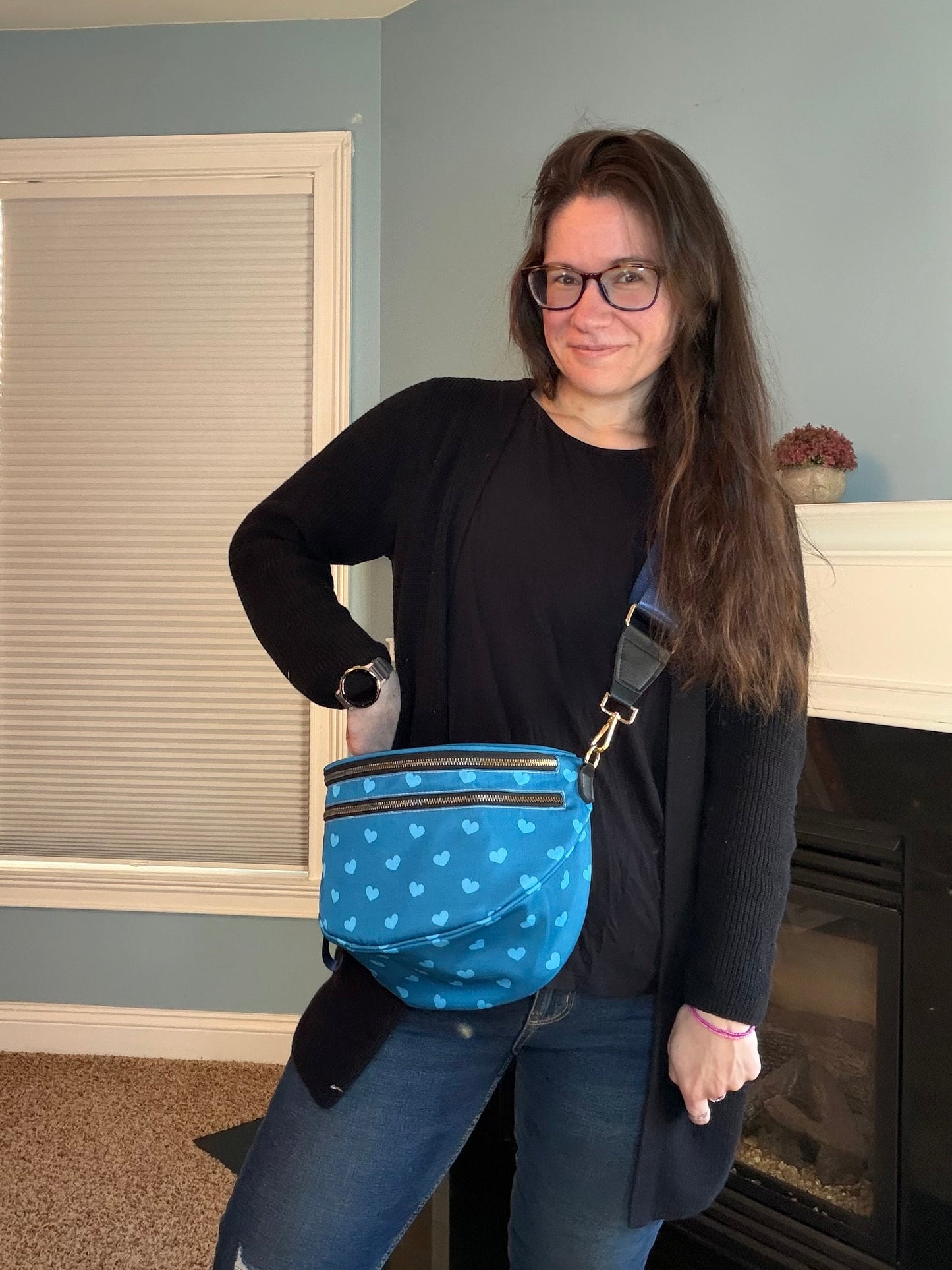The Roni Nylon Crossbody - Dark Blue Hearts