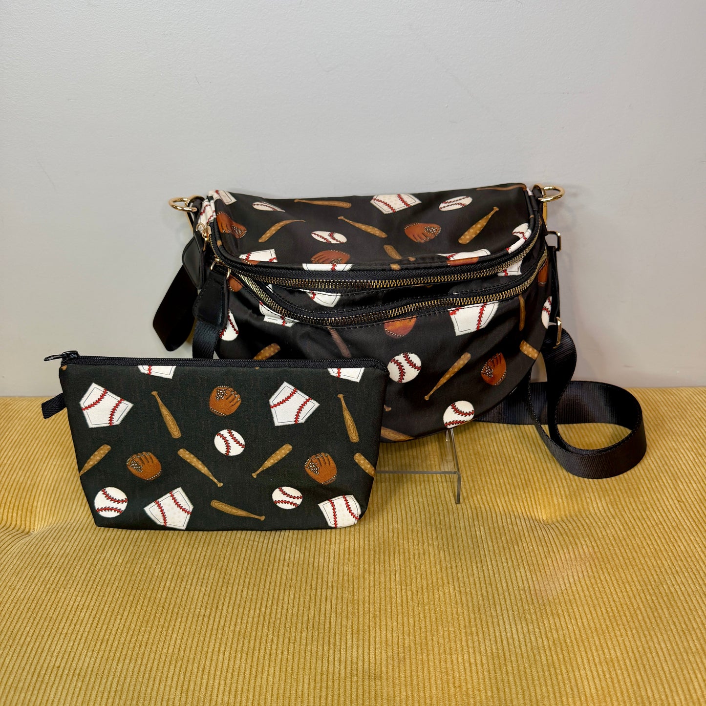 The Roni Nylon Crossbody - Baseball on Black