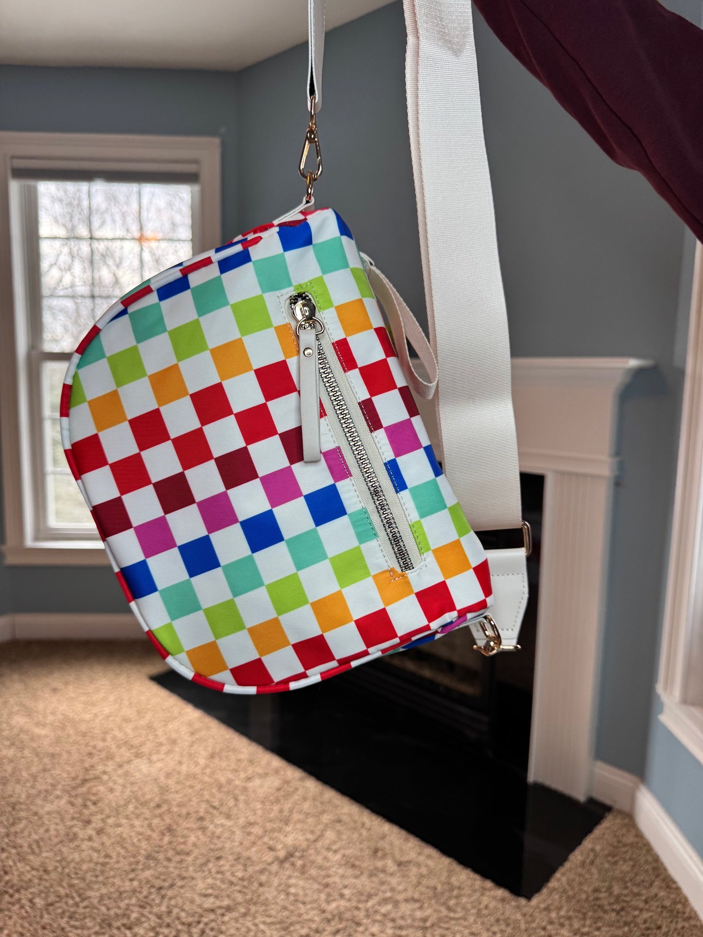 The Roni Nylon Crossbody - Checkered Colorful White
