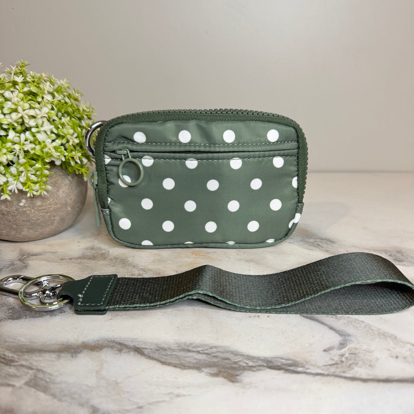 Rue - Nylon Wristlet Wallet - Olive Polka Dot
