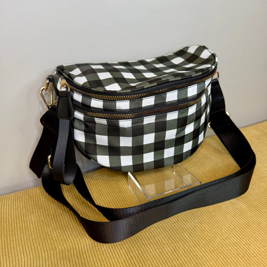 The Roni Nylon Crossbody - Black White Plaid