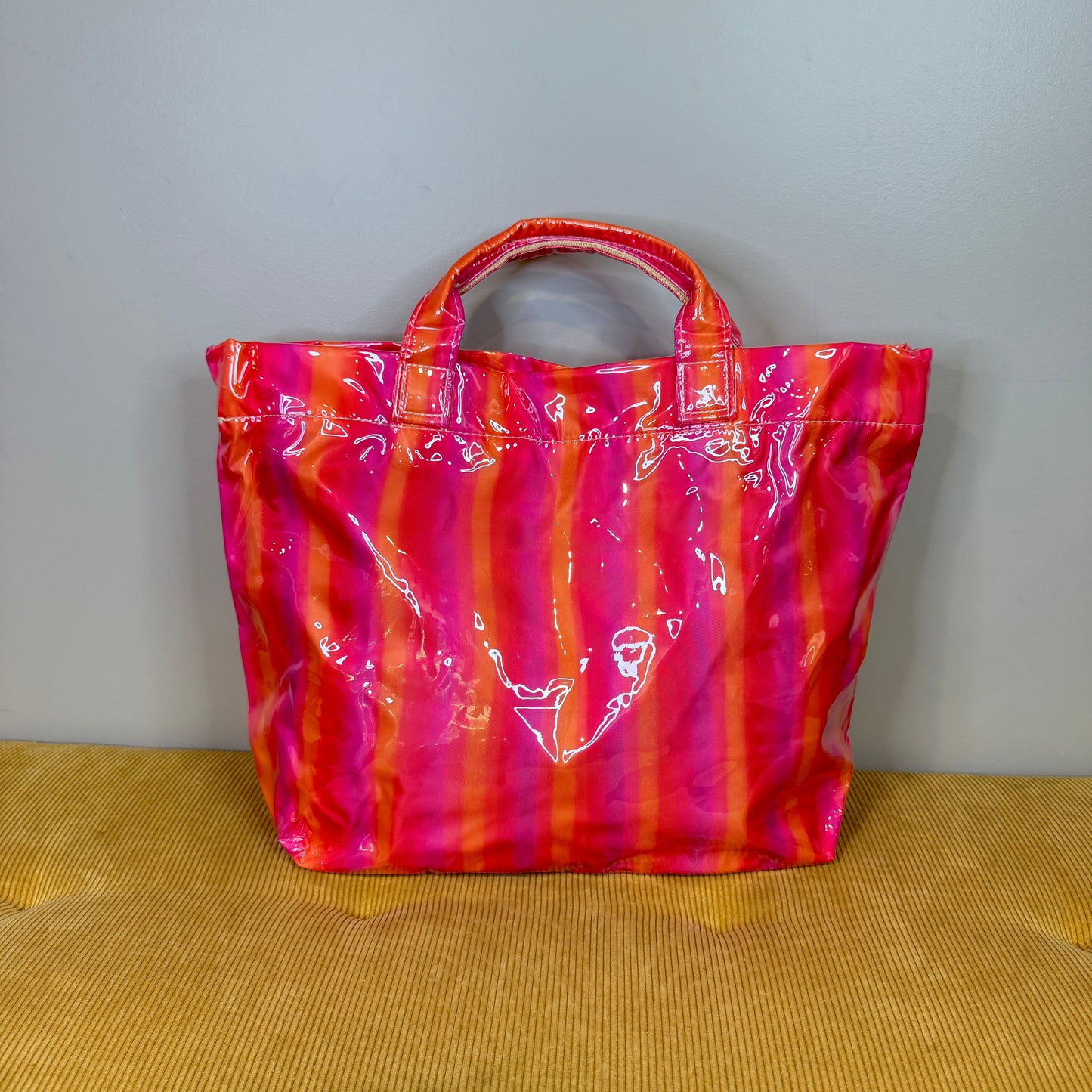 April Vinyl Tote Bag - Hot Pink Stripe