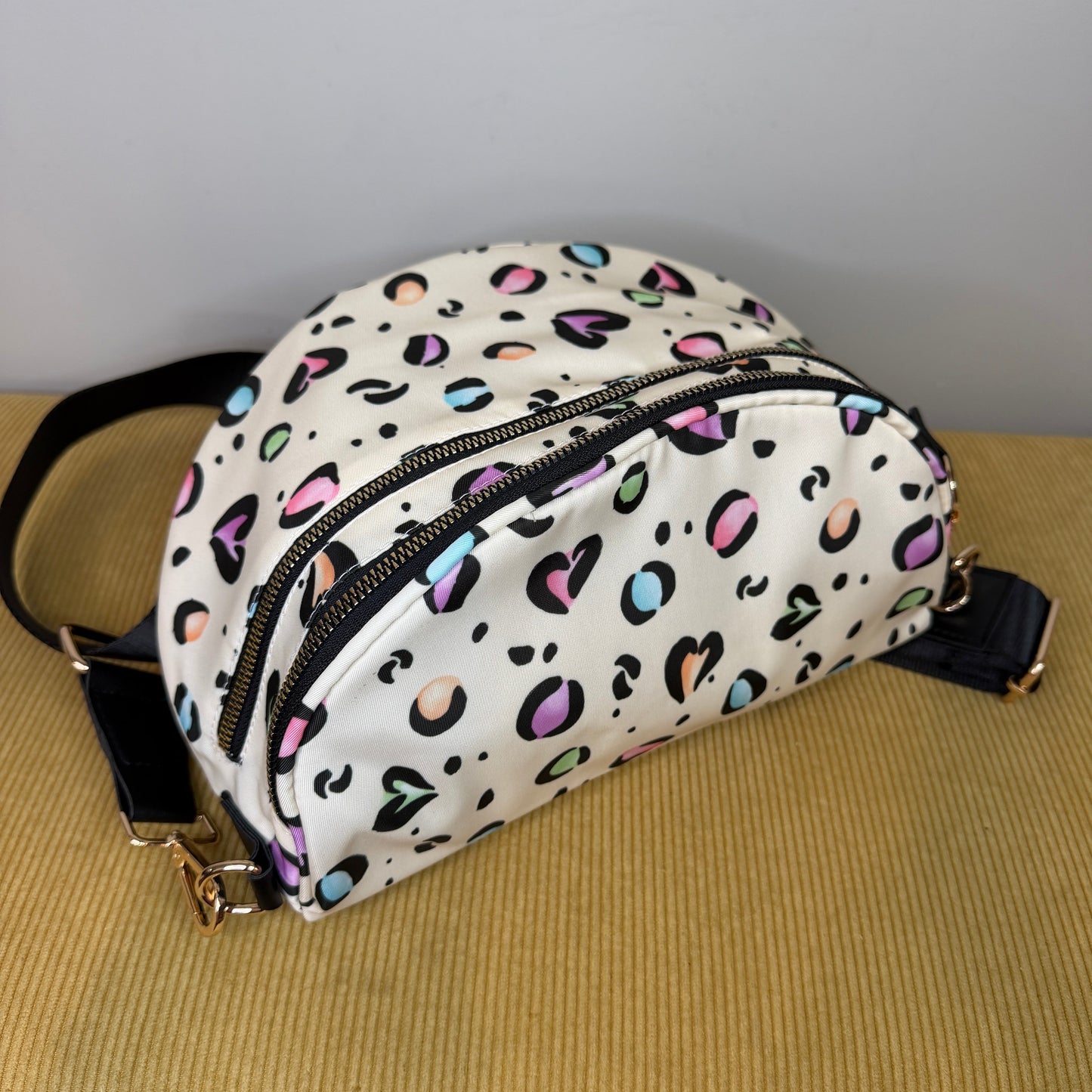 The Roni Nylon Crossbody - Animal Print Multi Color Hearts