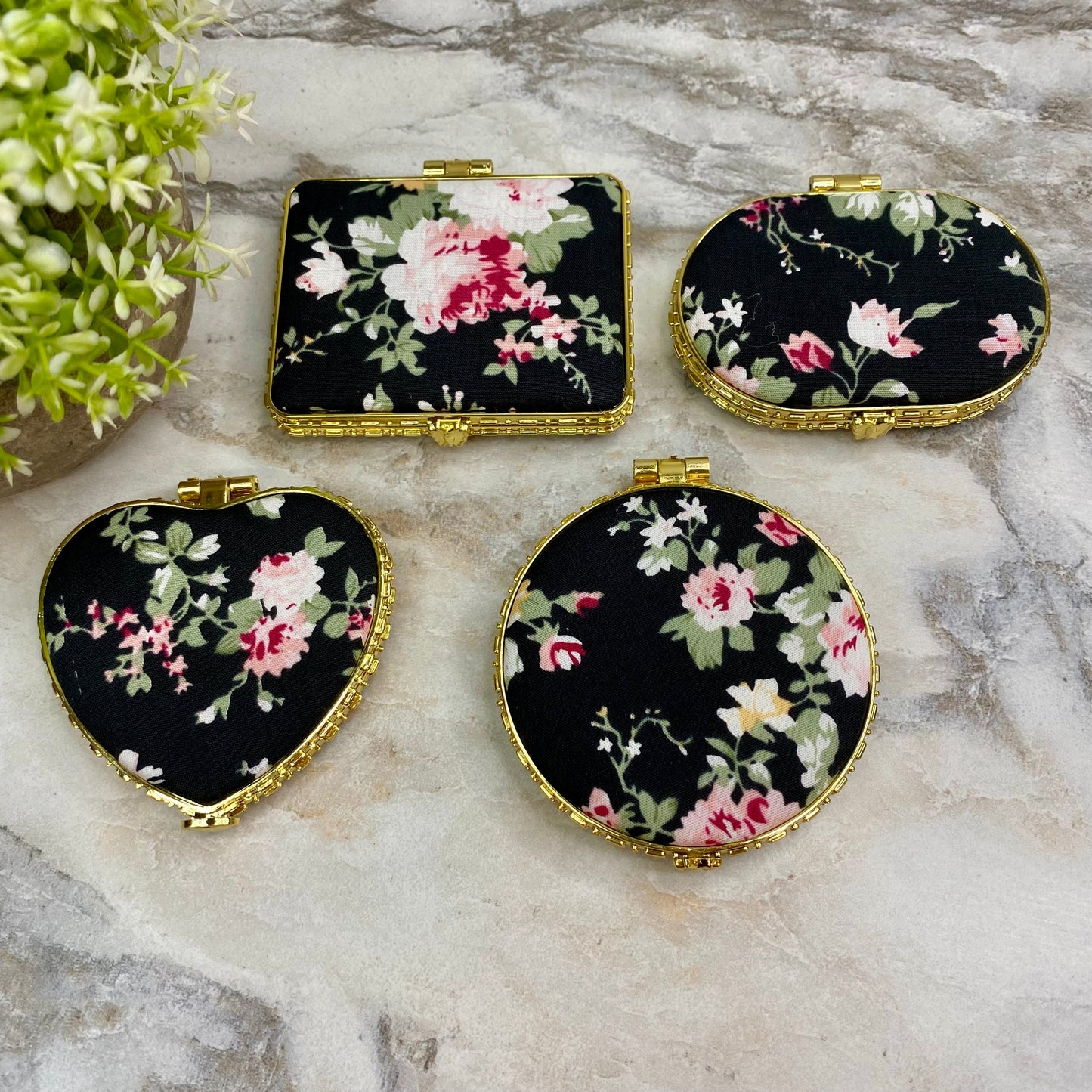 Compact Mirror - Black Floral (by shape)