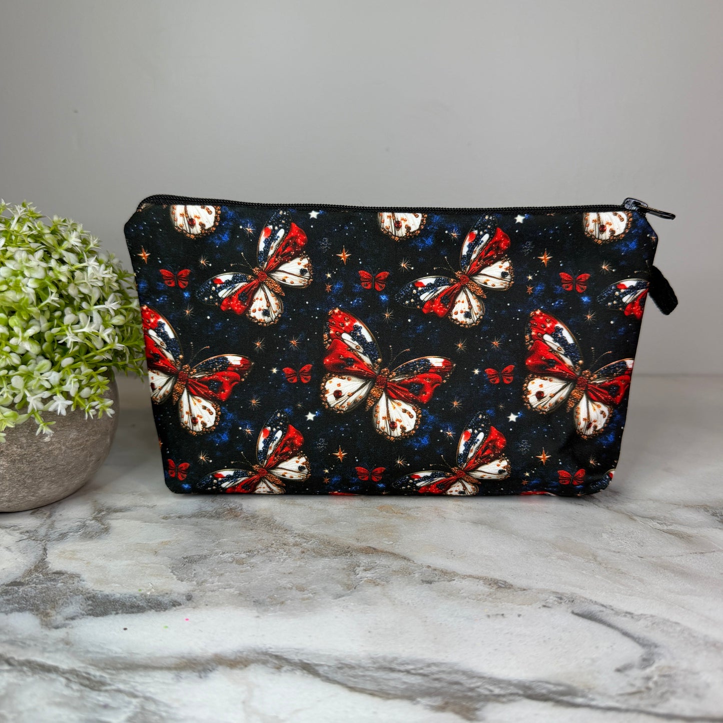 Pouch - America Red White Blue Butterfly on Black Galaxy