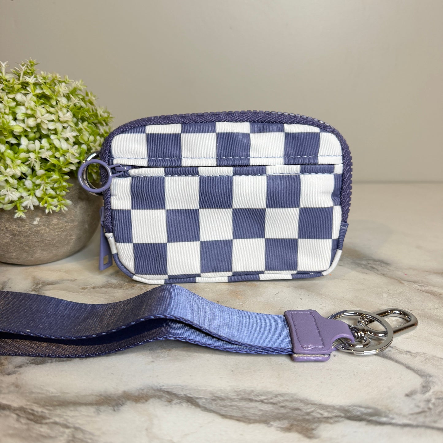 Rue - Nylon Wristlet Wallet - Plum Check