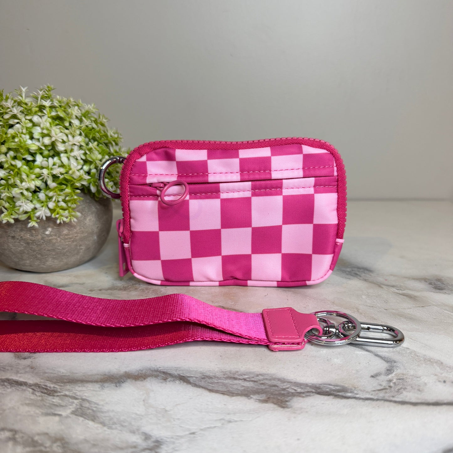 Rue - Nylon Wristlet Wallet - Hot Pink Check