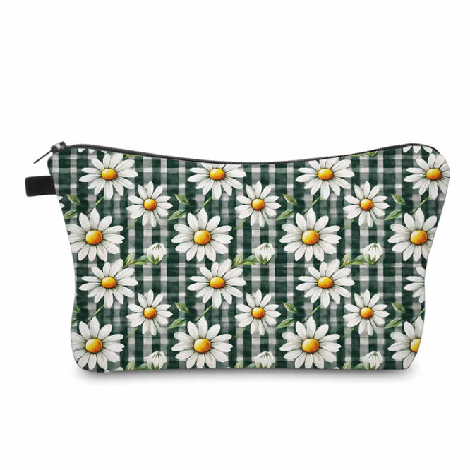 Pouch - Floral Green Olive Gingham Daisy