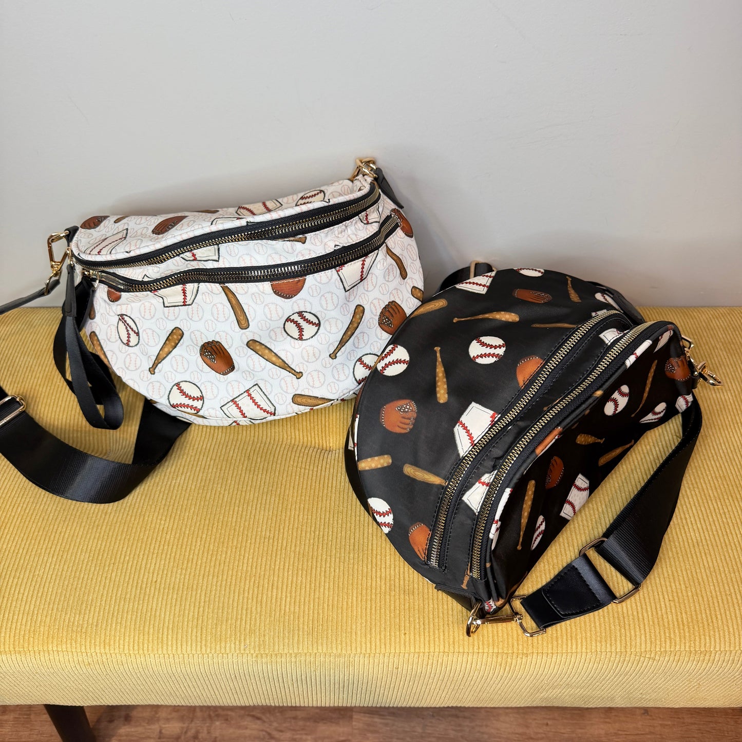 The Roni Nylon Crossbody - Baseball on White