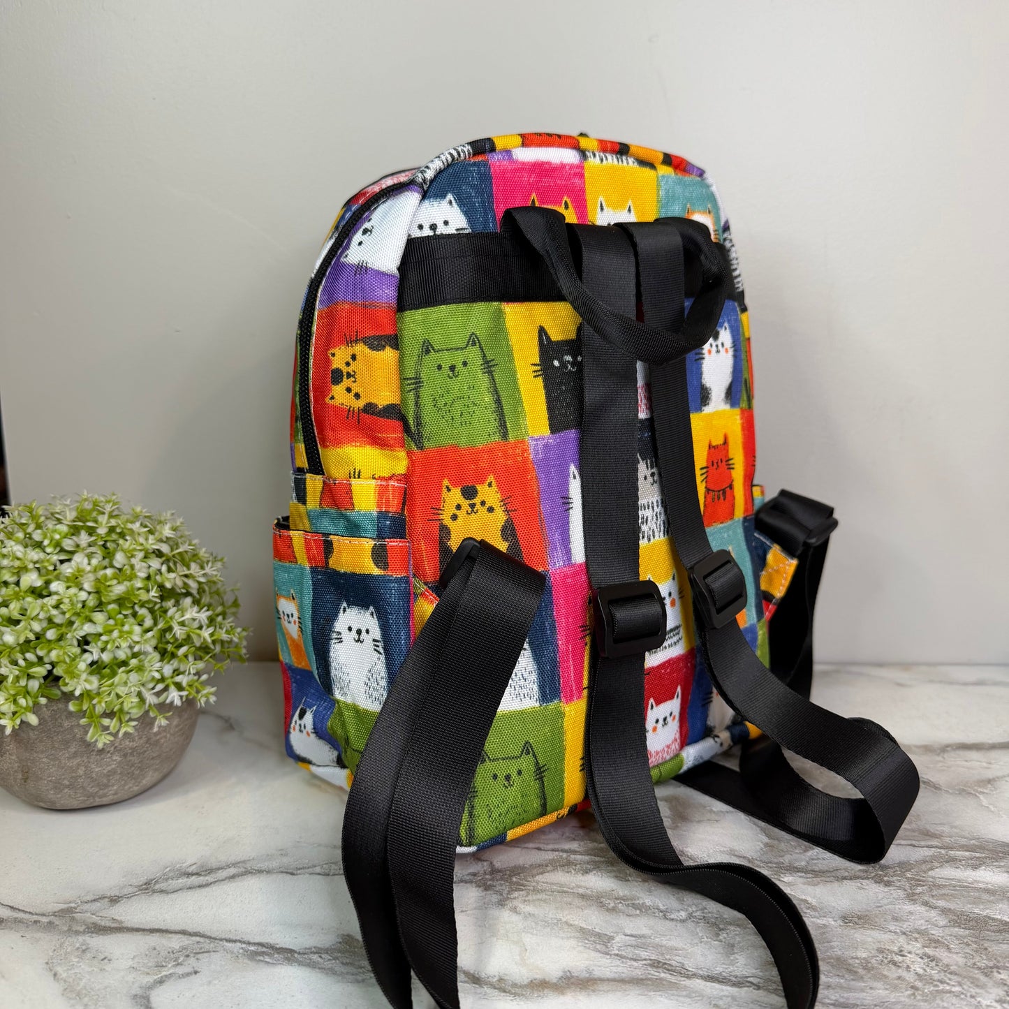 Mini Backpack - Cat Squares