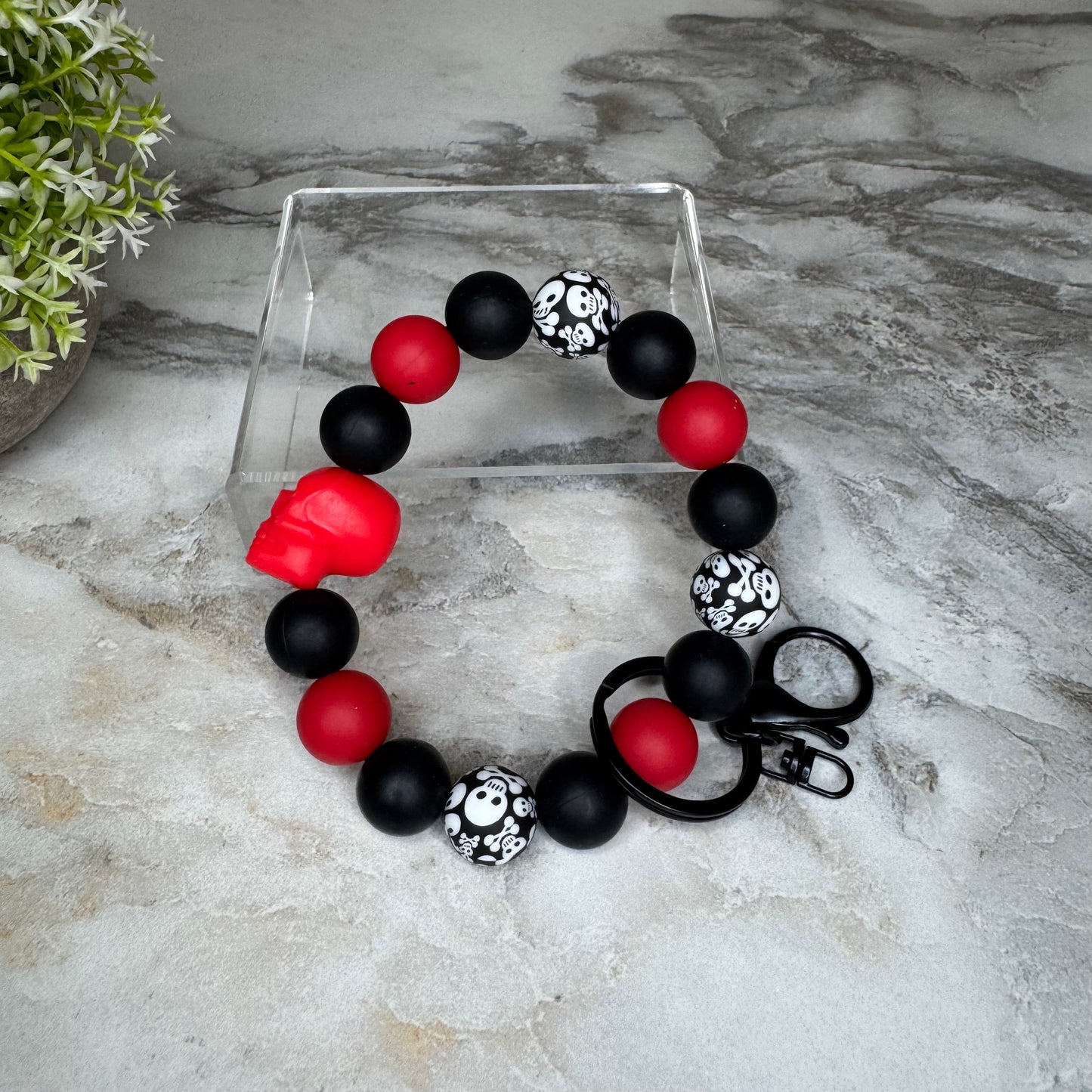 Silicone Bracelet Keychain - Halloween Skull - Red