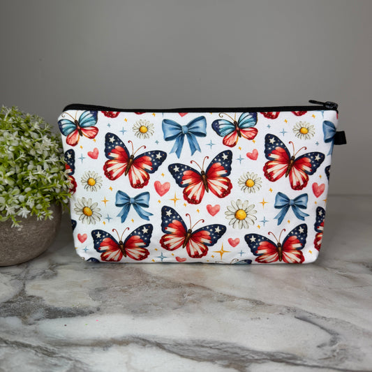 Pouch - America Red White Blue Butterfly on White