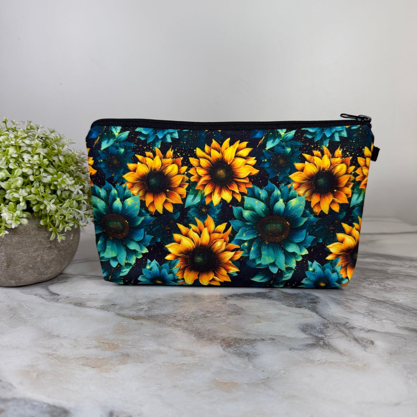 Pouch - Floral, Sunflower Teal & Yellow