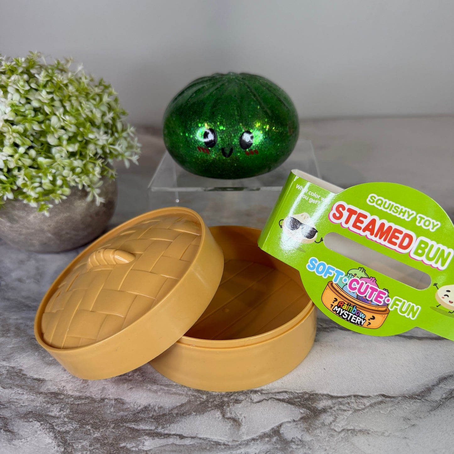 Squishy Toy - Viral Dumpling, Green Glitter + Water Beads