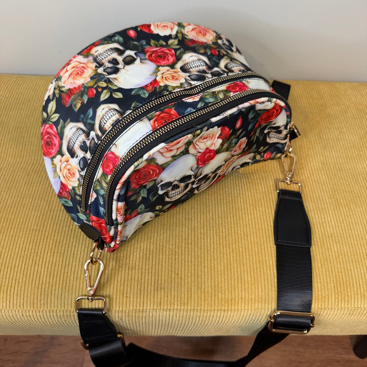 The Roni Nylon Crossbody - Skull Floral