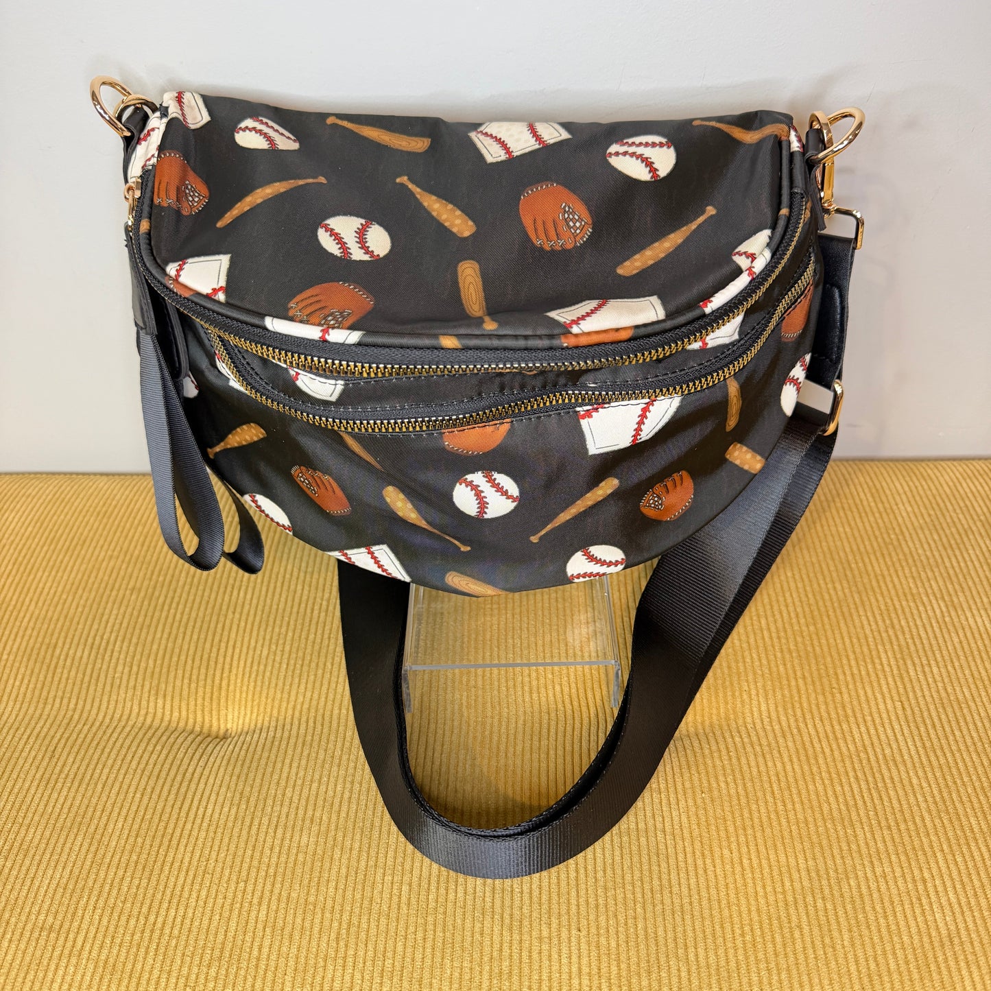 The Roni Nylon Crossbody - Baseball on Black