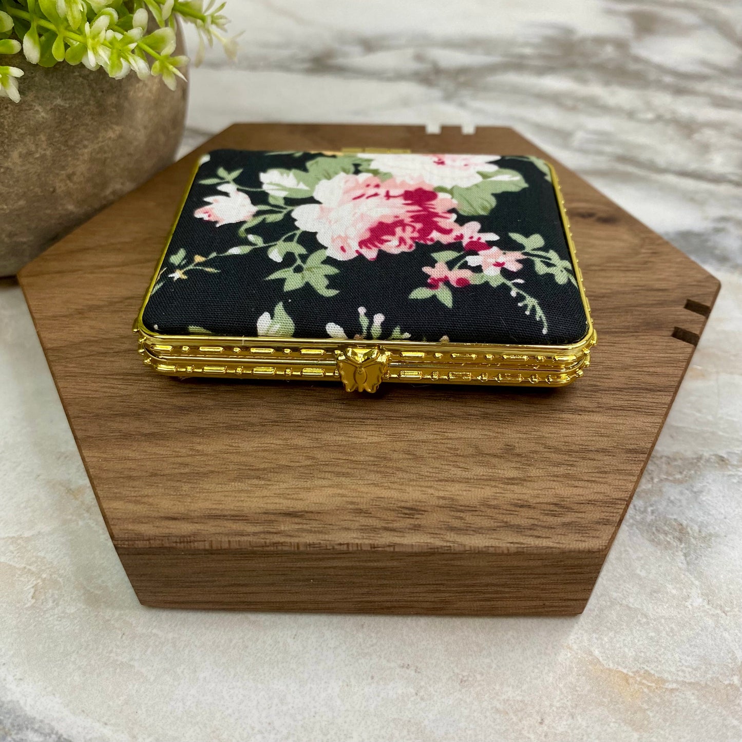Compact Mirror - Black Floral (by shape)