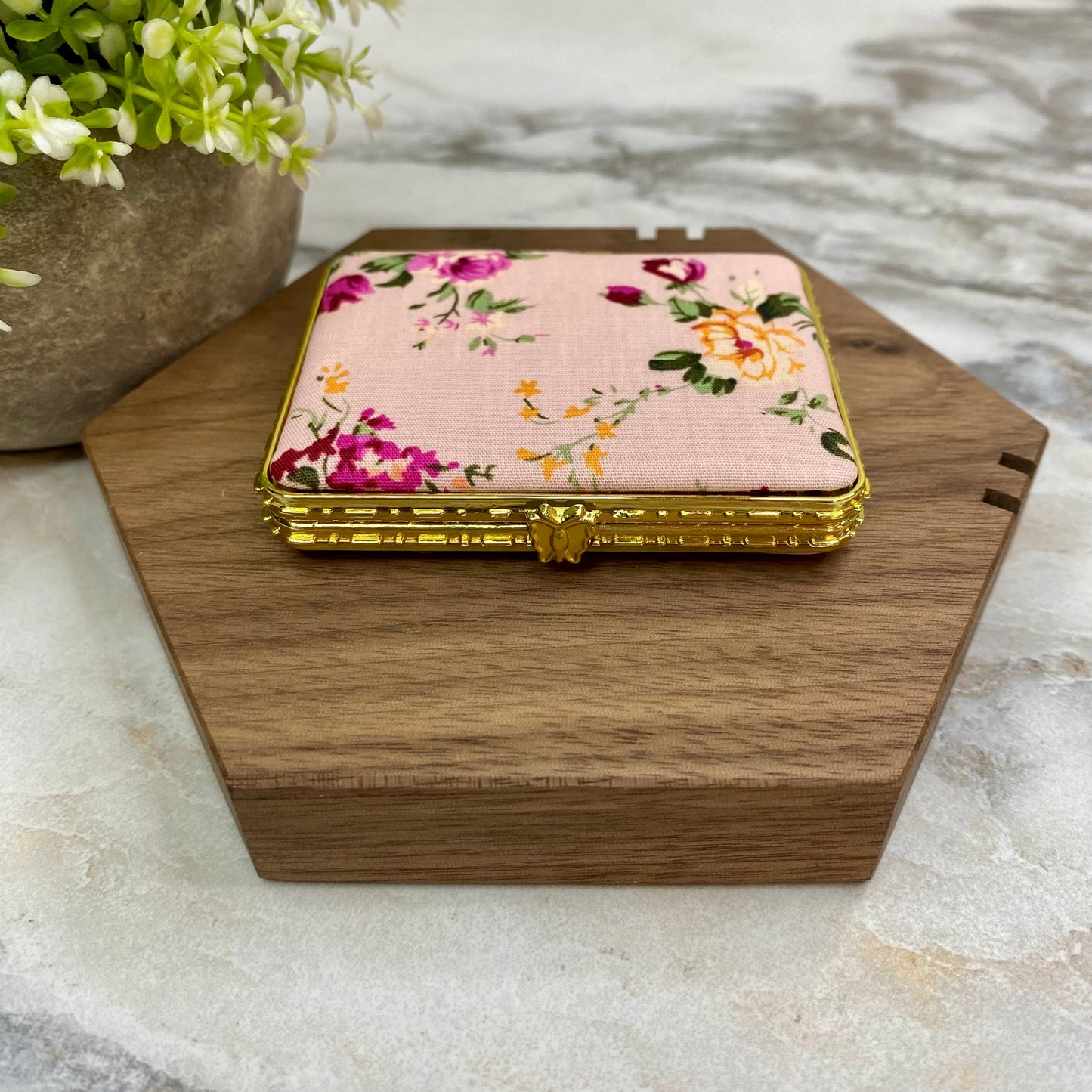 Compact Mirror - Pink Floral (by shape)