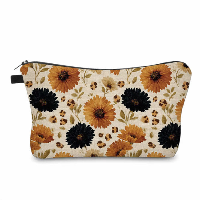 Pouch - Floral Animal Print Orange Black Daisy