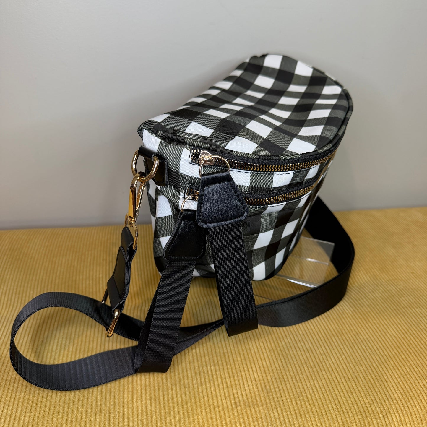 The Roni Nylon Crossbody - Black White Plaid