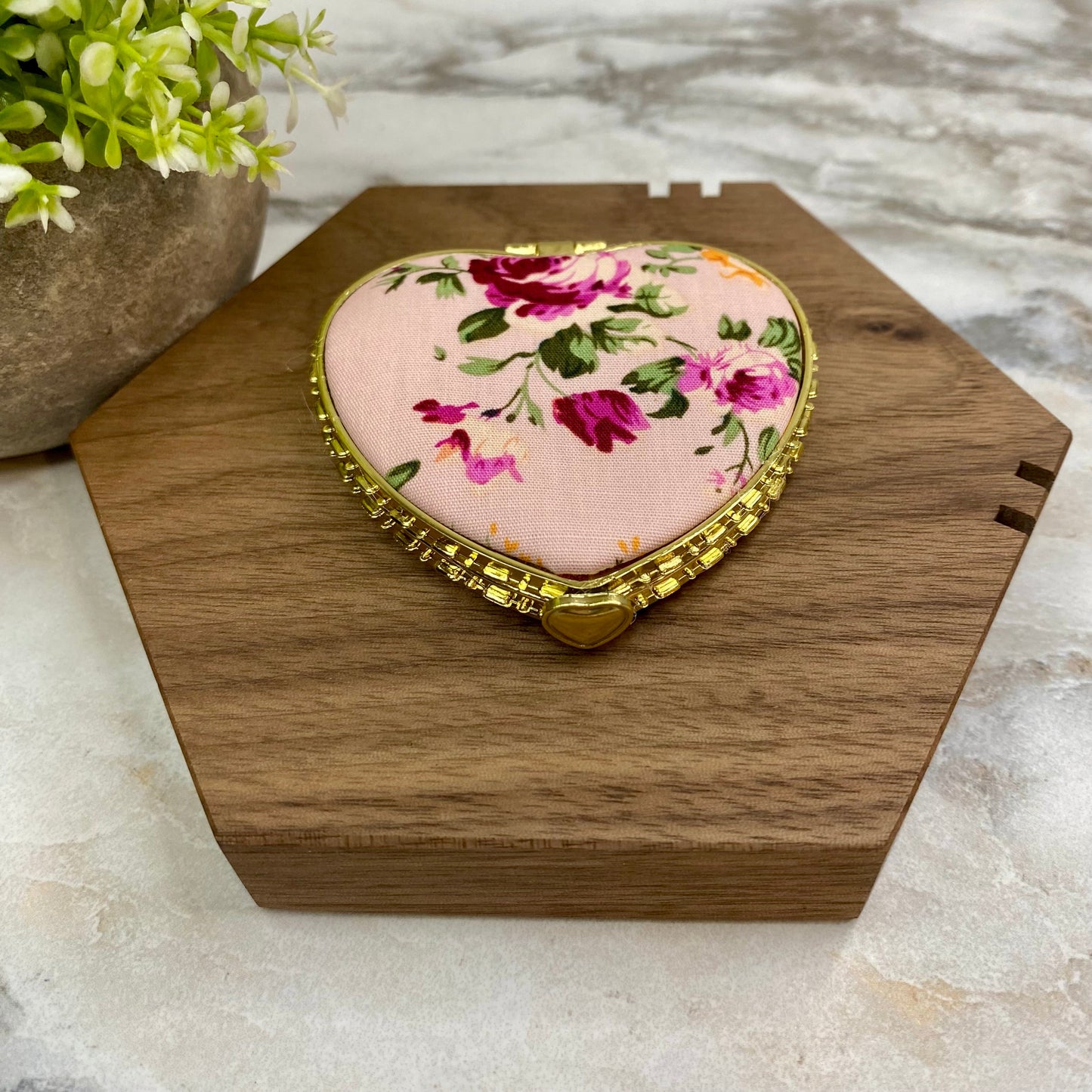 Compact Mirror - Pink Floral (by shape)
