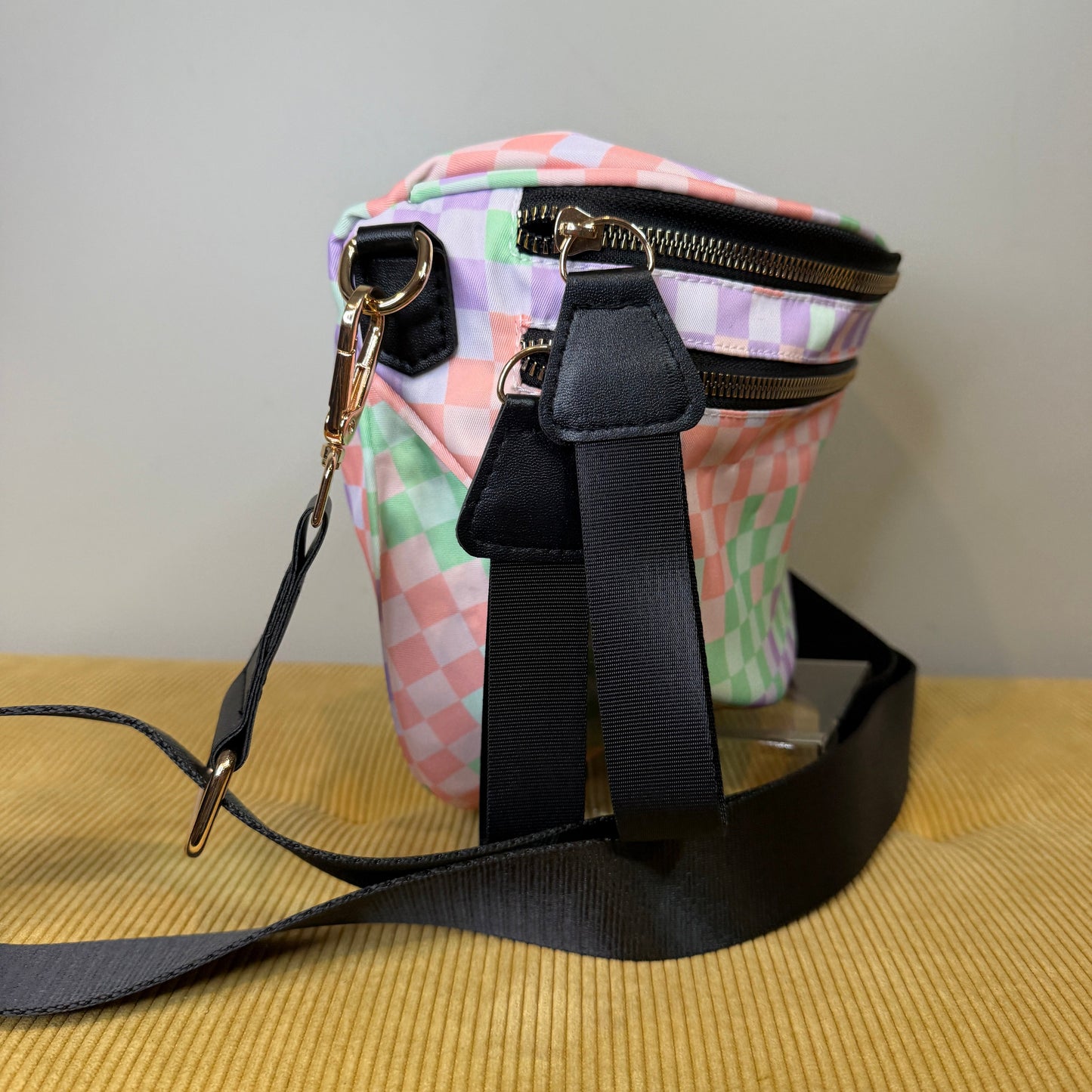 The Roni Nylon Crossbody - Checkered Creamsicle Mint Purple