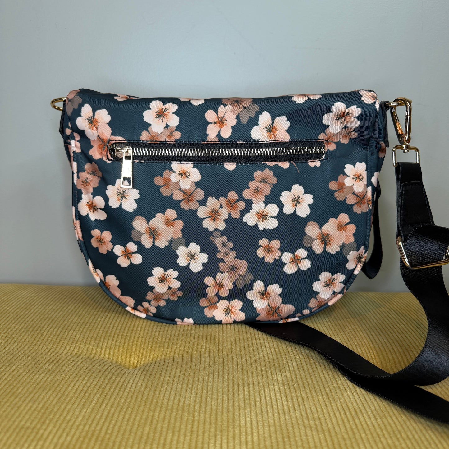 The Roni Nylon Crossbody - Floral Navy Pink Cherry Blossom