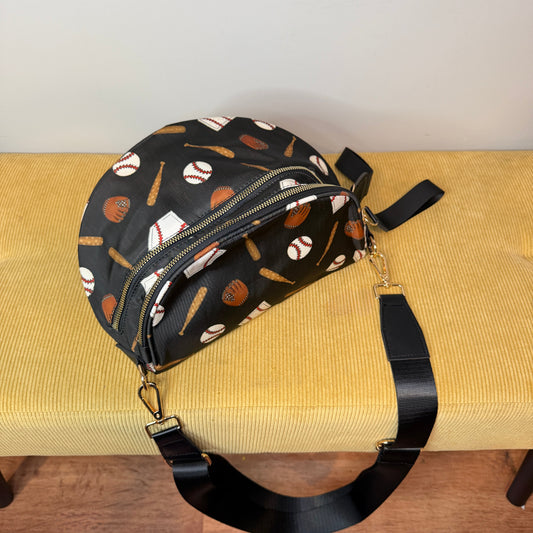 The Roni Nylon Crossbody - Baseball on Black