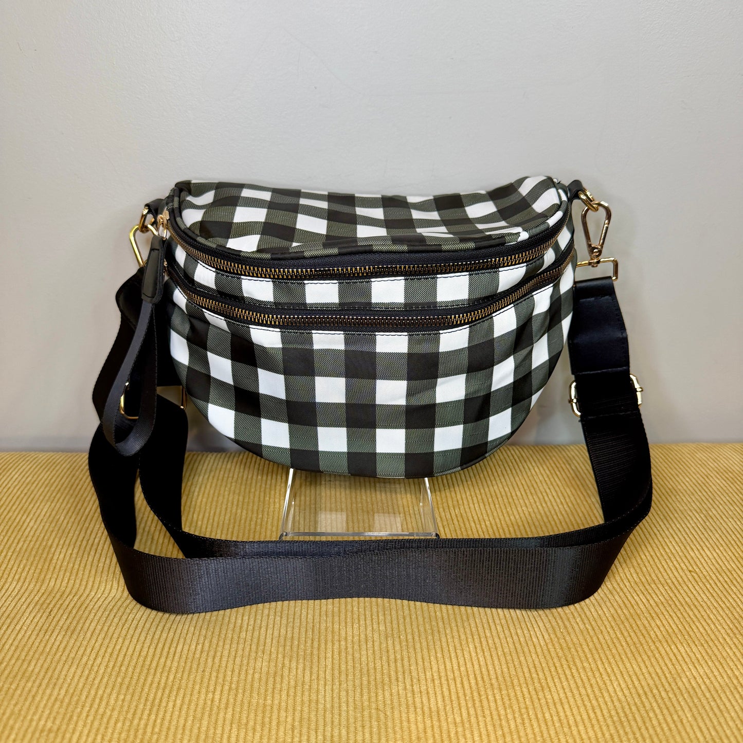 The Roni Nylon Crossbody - Black White Plaid