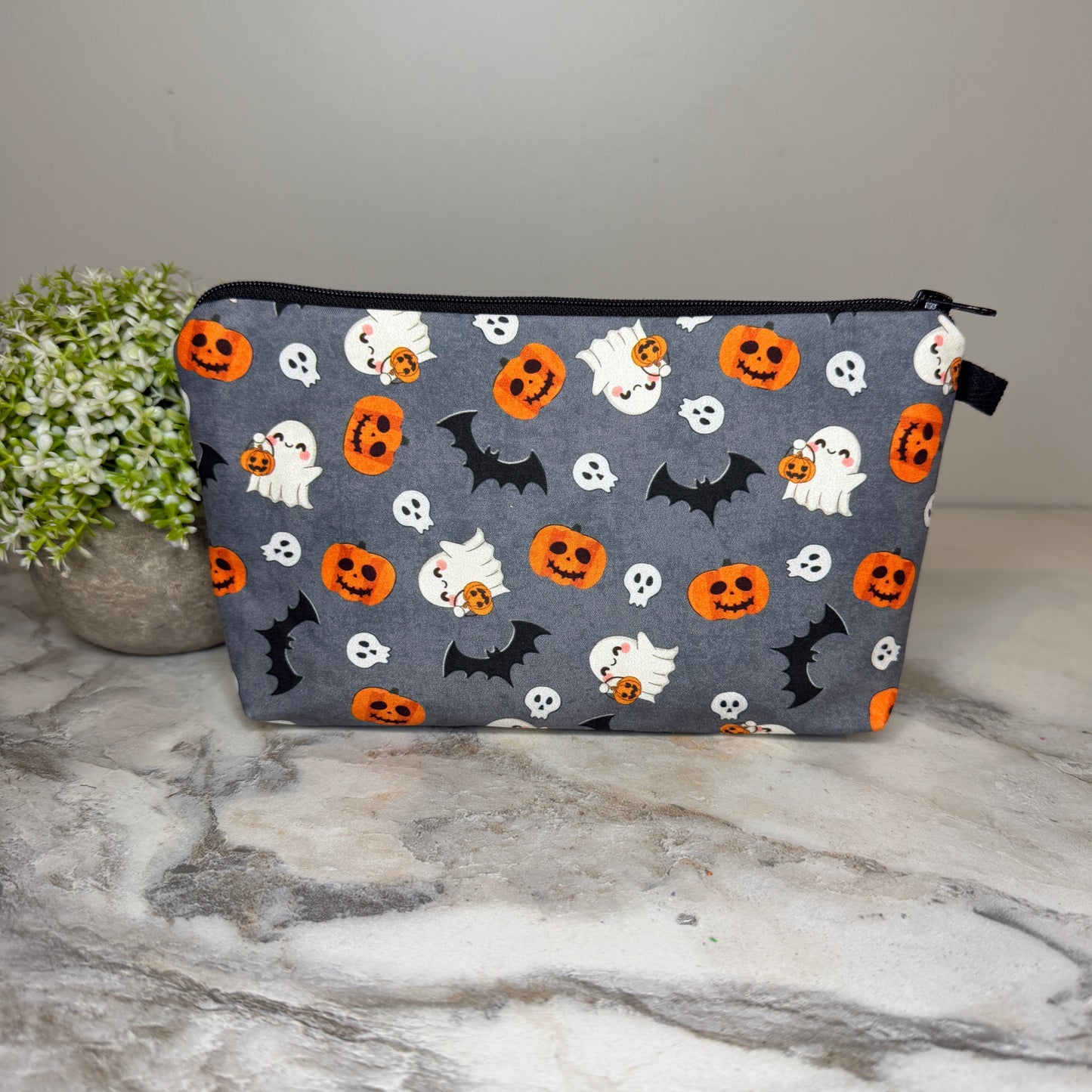 Pouch - Halloween Fall - Grey Ghost Pumpkin Bat