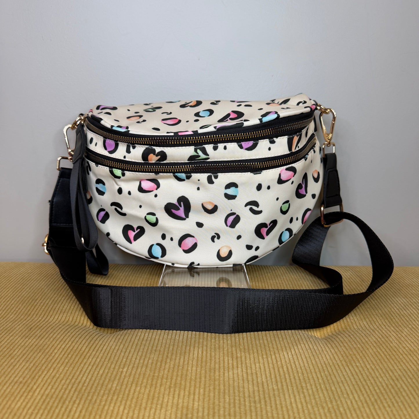 The Roni Nylon Crossbody - Animal Print Multi Color Hearts