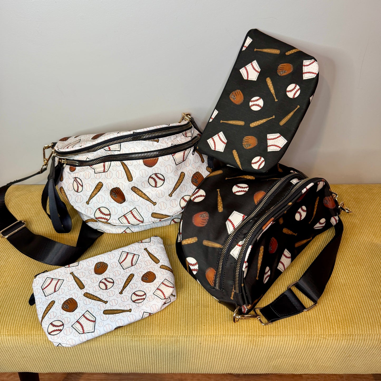 The Roni Nylon Crossbody - Baseball on Black