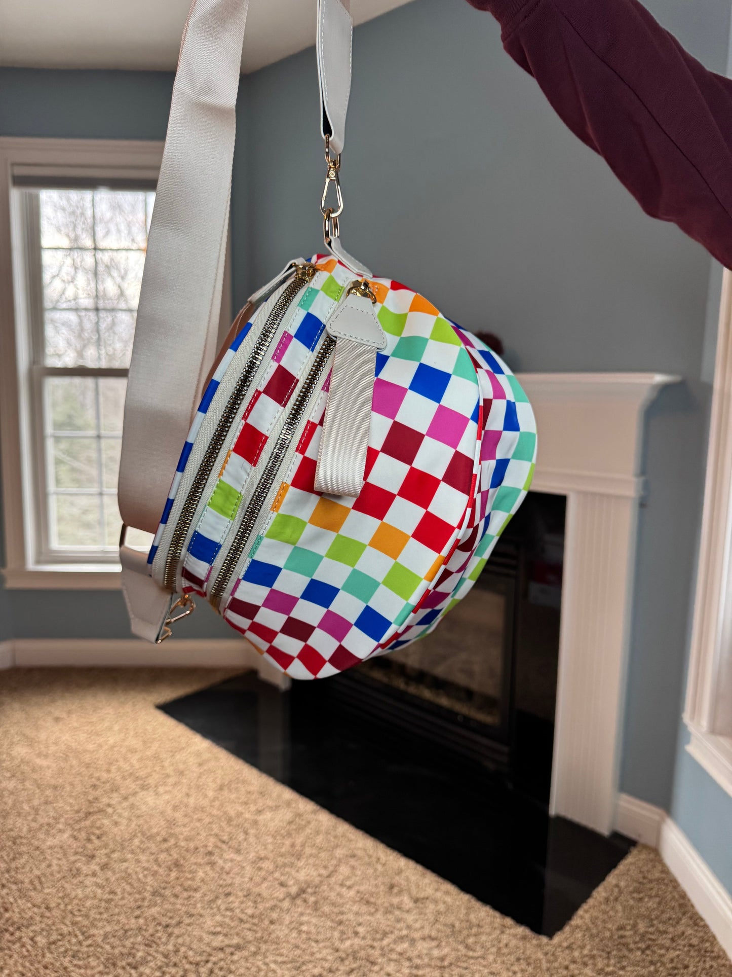 The Roni Nylon Crossbody - Checkered Colorful White