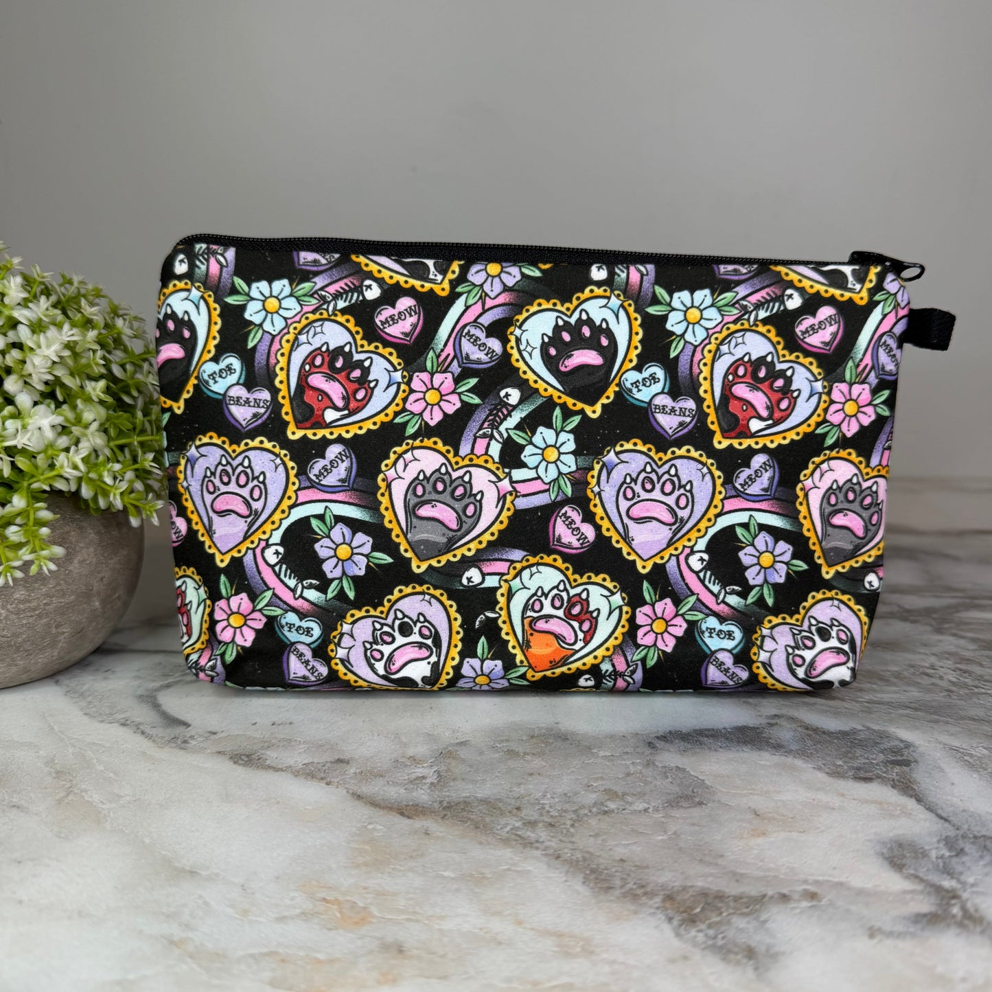 Pouch - Cat, Paw Heart Meow Black