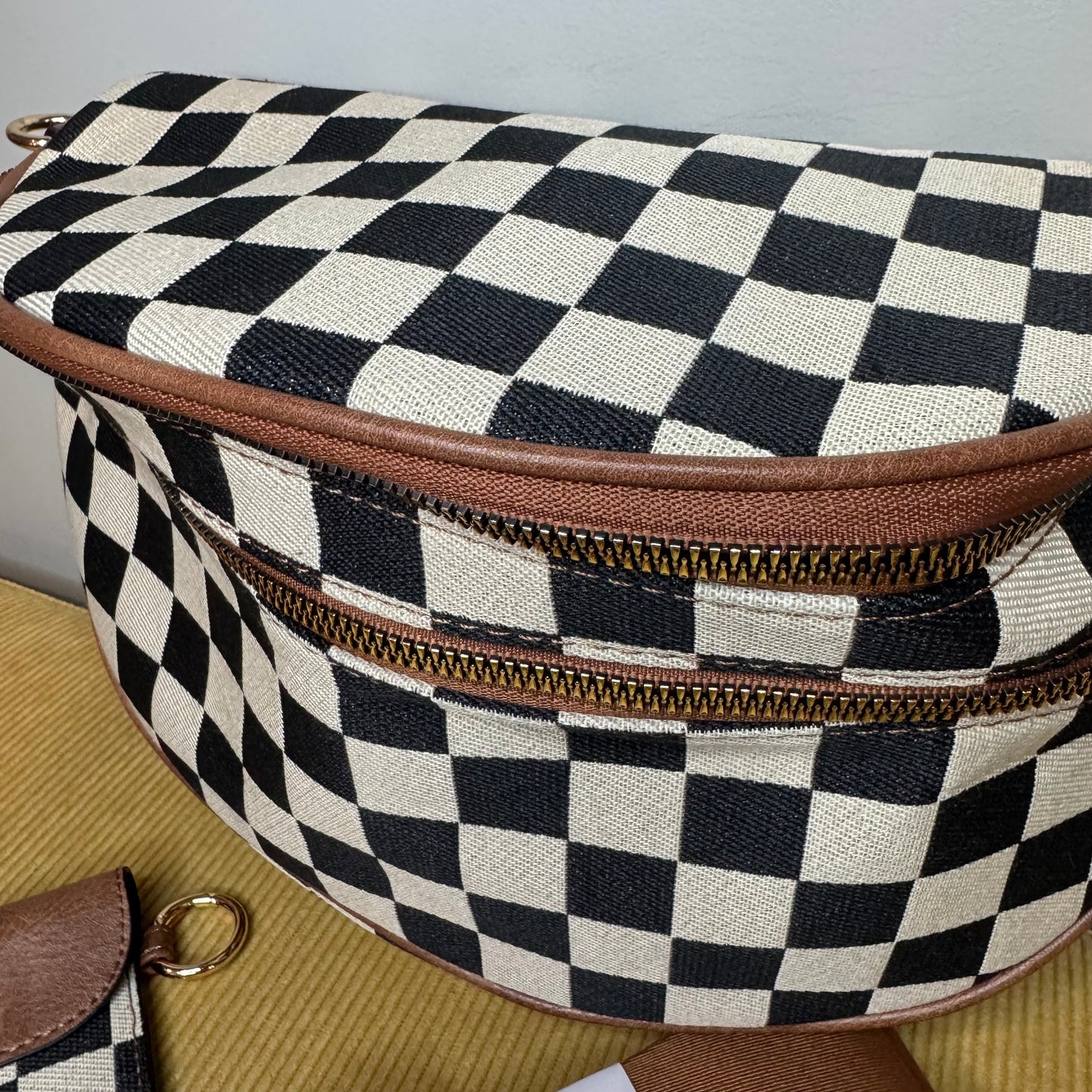 The Roni Crossbody - Canvas Tan Black Camel Check