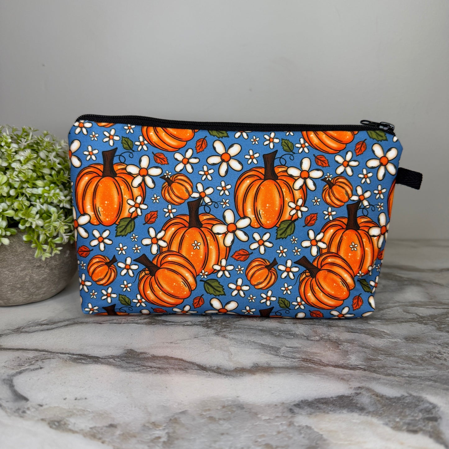 Pouch - Halloween Fall - Pumpkin Blue Floral