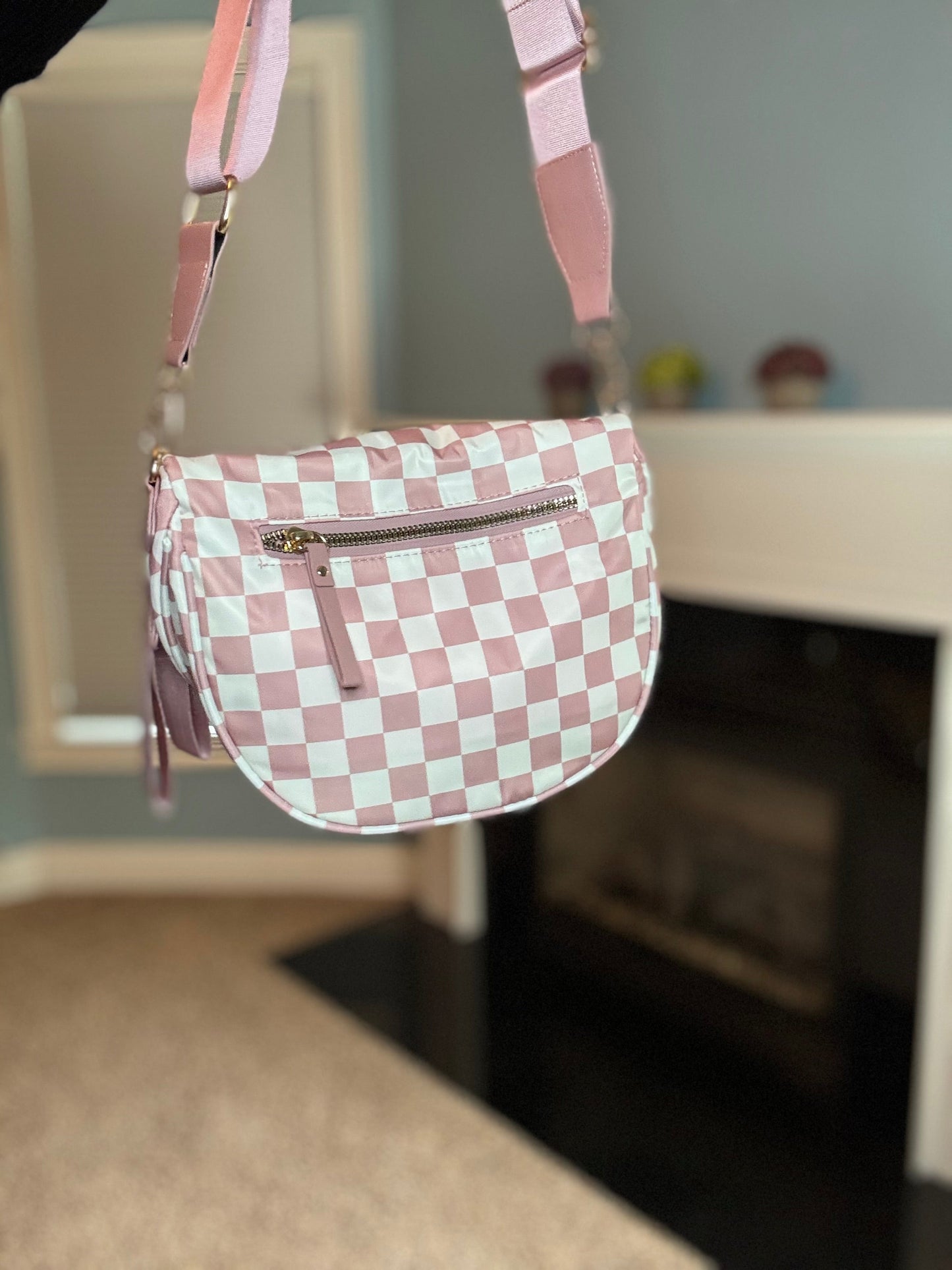 The Roni Nylon Crossbody - Checkered Medium Pink